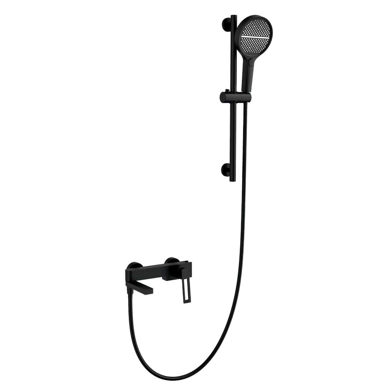 Black Minimalist Round Handheld Shower Mutu Ndi Kusintha Kwa Kutalika