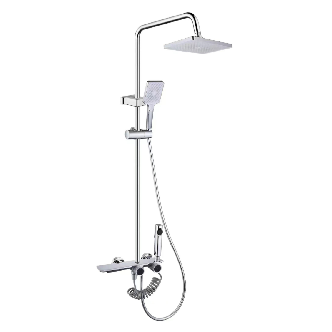 Shawa Yowala ya Chrome Square Rain Shower yokhala ndi Ma Knobs Awiri