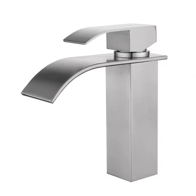 Mtsinje wa Brushed Square Waterfall-Style Washbasin Faucet