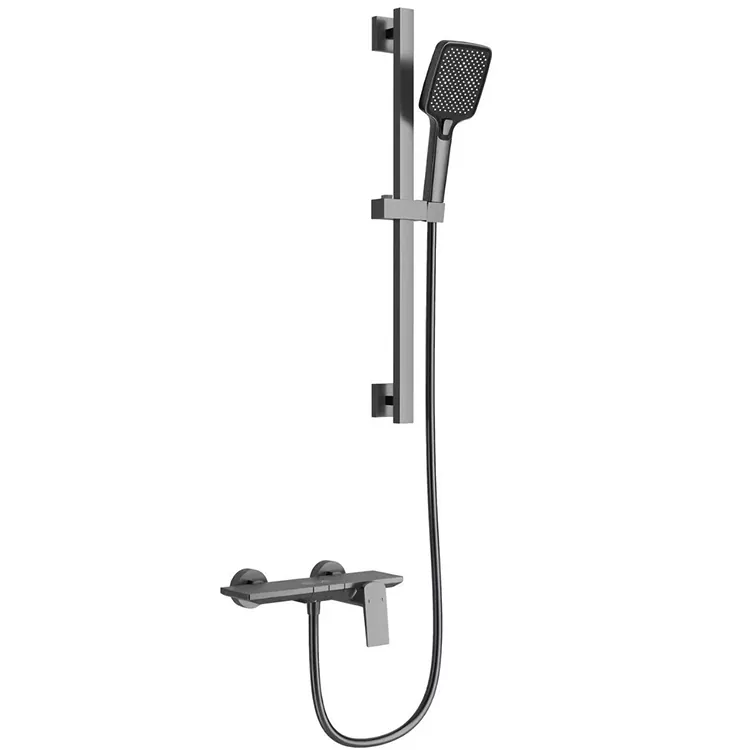 Gunmetal Gray Square Shower Yokhala Ndi Slide Bar Yosinthika